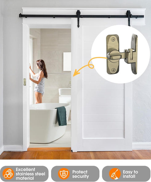 90/180 Degree Barn Door Lock - Small Flip Gate Latches Hardware for Sliding Door Security (Bronze-1Pc)