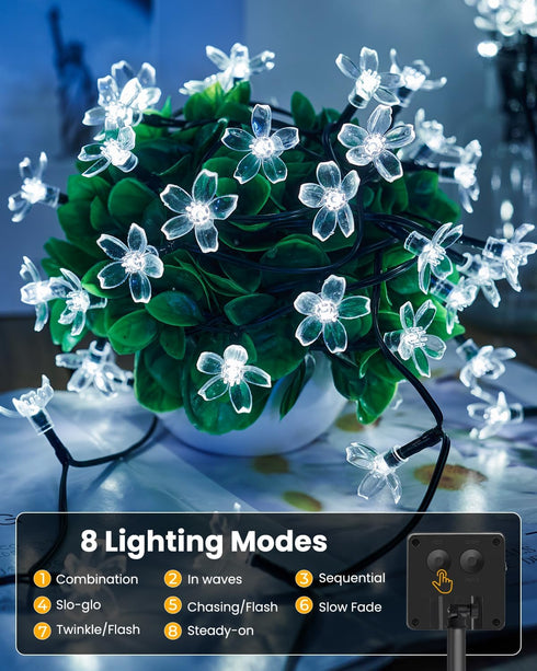 60 Brightown LED Solar Flower String Lights Outdoor Waterproof Fairy Lights for Garden Yard Fence Patio Christmas Tree