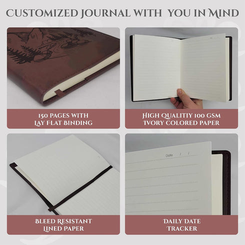 Sunny Lark Mountains Leather Journal | Refillable Leather Journal for Women & Men | Travel Journal with Outdoor