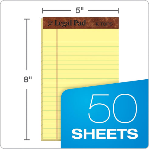 TOPS The Legal Pad Writing Pads, 5" x 8", Jr. Legal Rule, 50 Sheets, 3 Pack