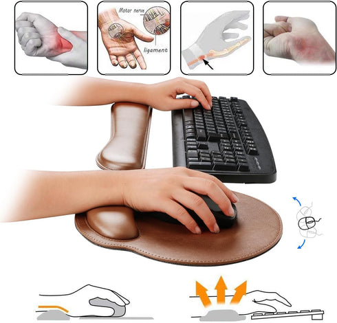 RICHEN Ergonomic PU Leather Keyboard Wrist Rest & Mouse Pad Set - Memory Foam for Comfort