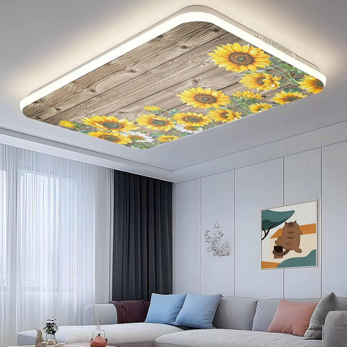 DOME-SPACE Fluorescent Light Covers - Farm Sunflower Magnetic Light Cover for Ceiling, Farmhouse Brown Wood Board