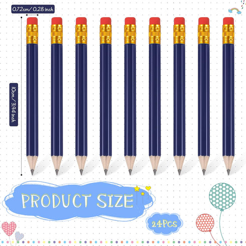 Zonon 24 Pieces Back to School Small Pencils Half Pencils Golf Pencils with Eraser Easy to Hold Graphite HB Pencils for Baby Shower Bridal Shower Wedding Golf School Office(Navy Blue) by Zonon