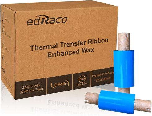 8 Rolls Desktop Thermal Transfer Ribbons -Enhanced Wax, 2.52" x 244'(64mm x