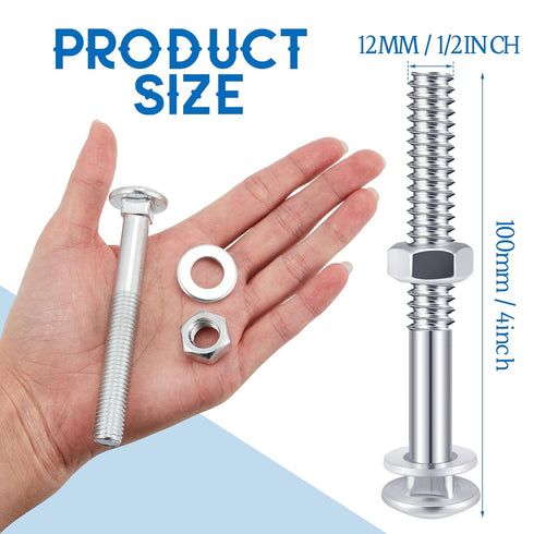 Zonon 12 Sets Galvanized Carriage Bolt Kit, Rust Resistance Bolts, Washers, and Nuts for Fastening Accessories