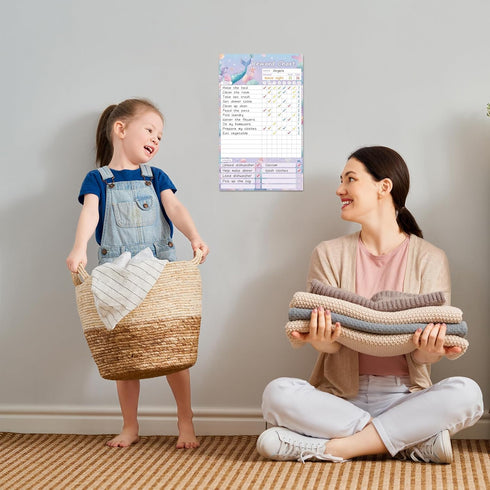 Clever Clean Dry Erase Chores Chart for Kids, Reusable Reward Chart, Non-Magnetic Board with 6 Markers (Mermaid)