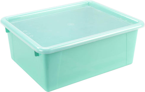 Storex Letter Size Deep Storage Tray – Teal Organizer Bin with Non-Snap Lid, 5-Pack (62549U05C) for Classroom, Office,
