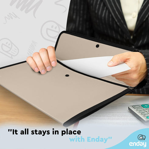 Enday Square Flap Document Holder, Grey - Expanding File Folder, A4 Size, Reusable Wallet File Pouch, 1 Pc