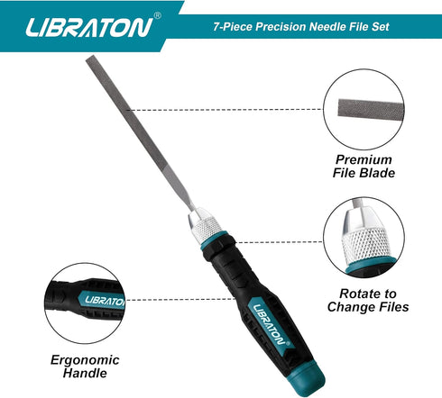 Libraton Needle File Set, 6PCs Interchangeable Small Files for Precision Metal Work and Woodworking