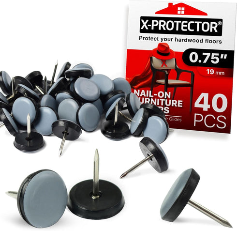X-PROTECTOR Chair Glides, 0.75" Furniture Glides 40 pcs - Premium Nail on Sliders for Floor Protection