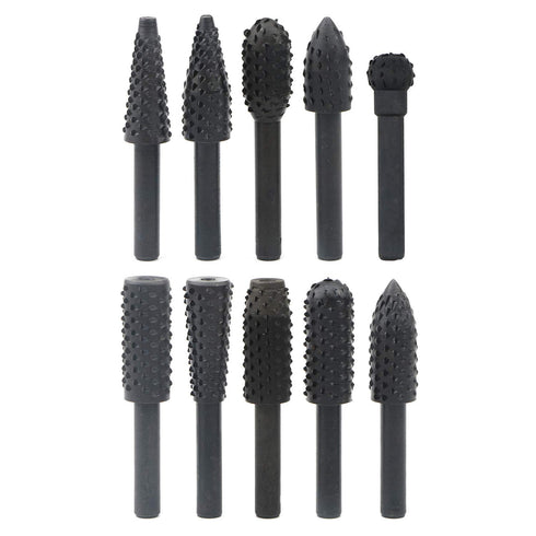 10pcs Rotary Rasp Set, 6.3mm(1/4 Inch) Shank, Woodworking Twist Drill Bits, Electrical Tools, Grinding Head