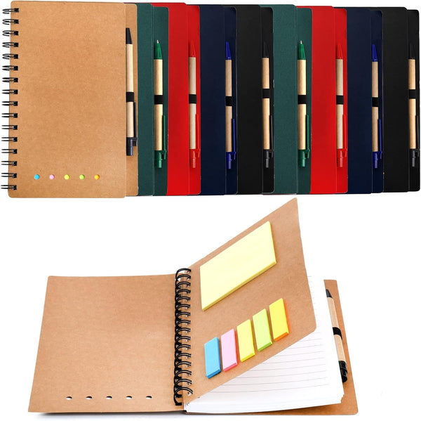 SOUJOY 10 Pack A5 Spiral Notebooks, Lined Notepad with Pen, Kraft Paper, Sticky Notes, Page Marker Tabs