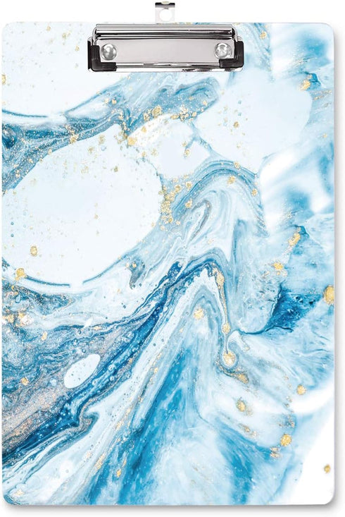 WAVEYU Cute Blue Clipboard, Letter Size with Low Profile Clip, Retractable Key Hole for Hanging Paperboard (Teal Marble)