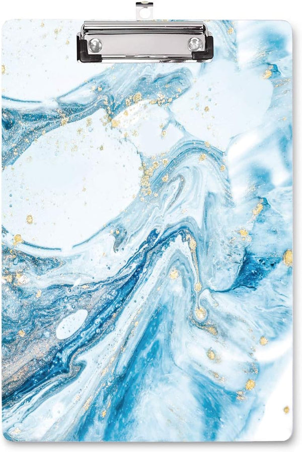 WAVEYU Cute Blue Clipboard, Letter Size with Low Profile Clip, Retractable Key Hole for Hanging Paperboard (Teal Marble)