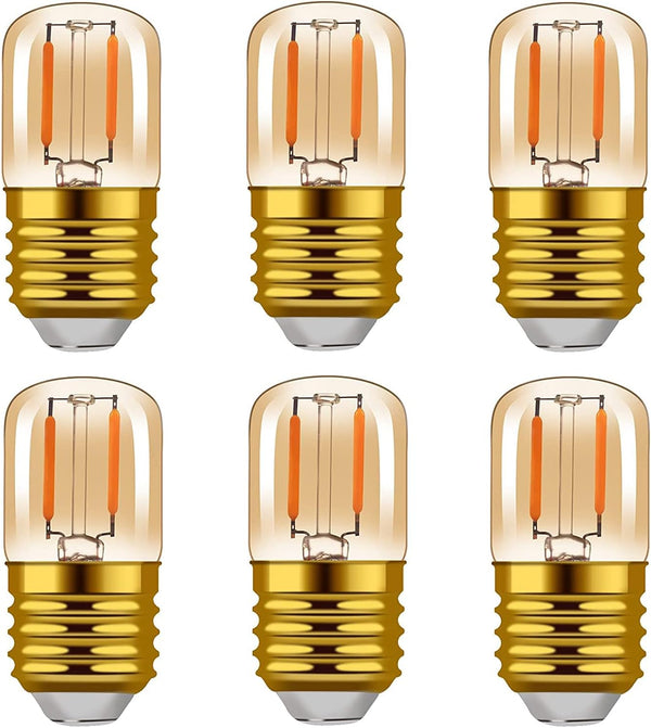 1W Low Wattage LED Edison Night Light Bulbs, T28 Mini Vintage, 10W Incandescent Equal, E26 Medium Base, 6 Pack