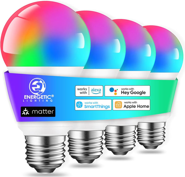 Energetic Light Bulbs Work with Alexa/Apple Home/Google Home/SmartThings, Matter Smart A19 LED