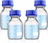 Patelai 4 Pieces 100 ml Glass Round Media Storage Bottles with GL45 Blue Screw Cap