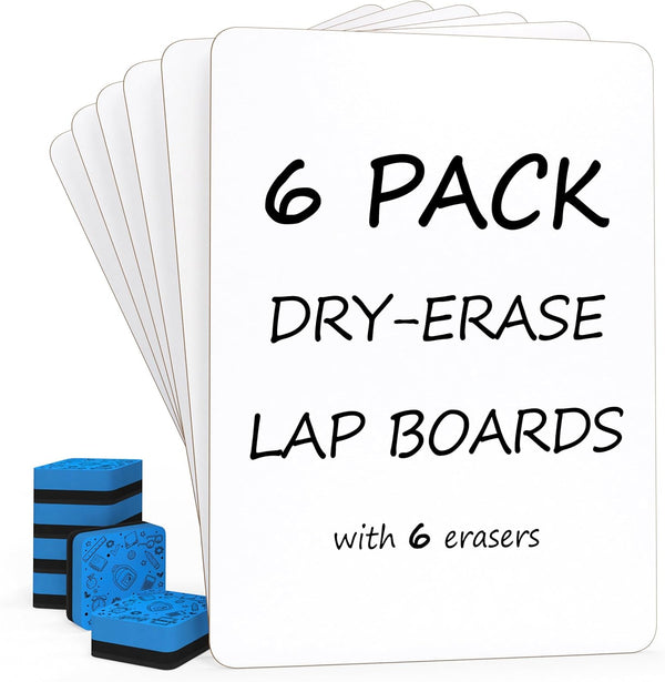 Scribbledo 6 Pack Small White Board Dry Erase Classroom Boards 9"x12” Personal for Students Teachers with 6 Mini