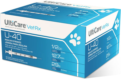UltiCare VetRx U-40 1/2cc Pet Insulin Syringes - 1/2cc, 29G x 1/2,