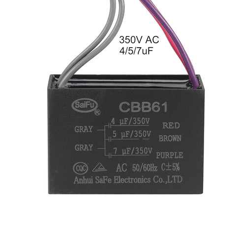 uxcell Ceiling Fan Capacitor, CBB61 4/5/7uF 350V AC, 5 Wires, Metallized Polypropylene Film Capacitor, 58x40x28mm for