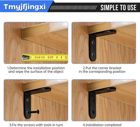 24Pcs 2Sizes 72Pcs (1x1inch 1.57x1.57inch) YY024-B Black L Corner Brackets for Shelves Heavy Duty Angle L Shelf Bracket