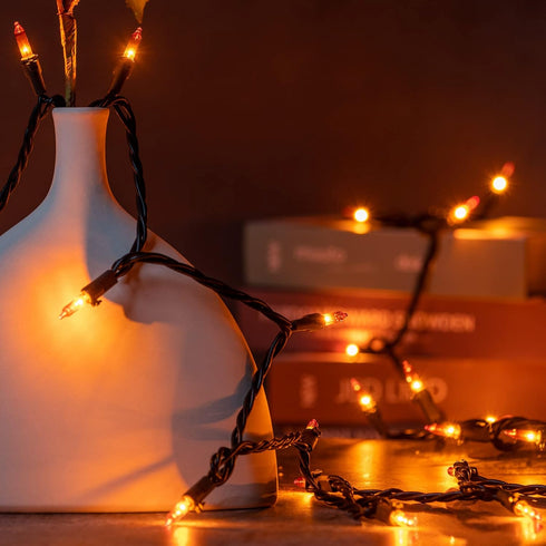 YULETIME 200 Orange String Lights with Black Wire, 2 Sets of 33 ft 100 Count UL Certified Christmas String Lights