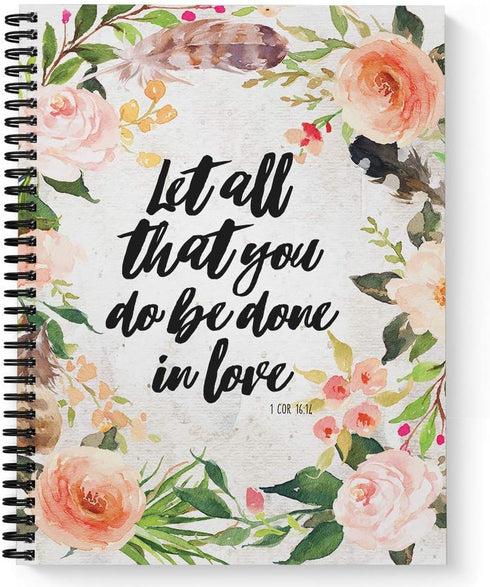 Softcover Done in Love 8.5" x 11" Religious Spiral Notebook, 120 College Ruled Pages, Durable Gloss Laminated Cover