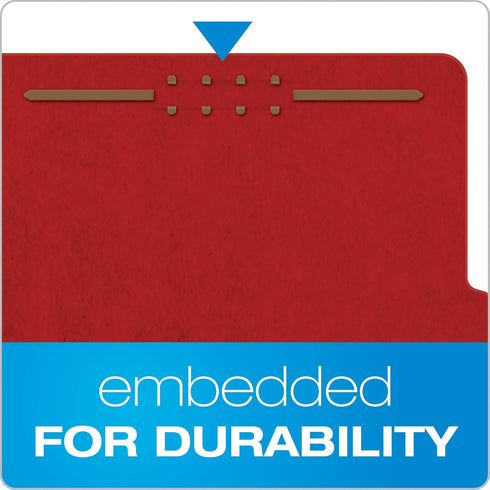 Pendaflex Pressboard Classification File Folders, 3 Dividers, 2" Fasteners, 2/5 Tab Cut, Letter Size, Bright Red, Box