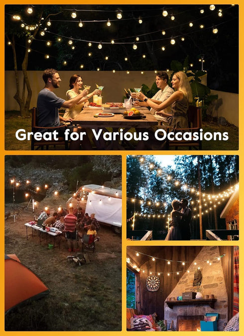 38Ft 15 Bulbs Brightown Outdoor String Lights with Remote & Shatterproof LED - Waterproof Patio Hanging Lamps for Porch