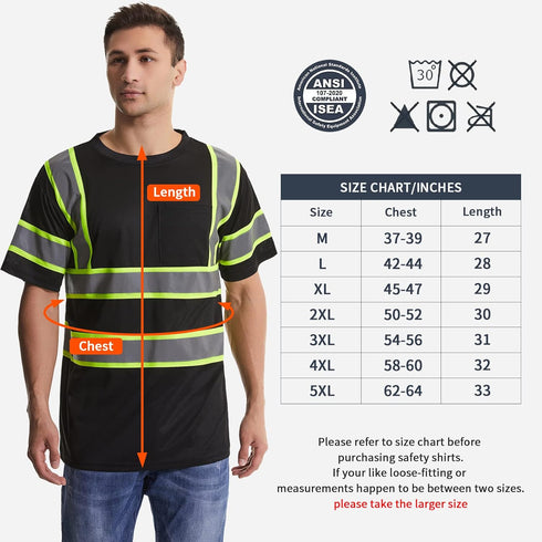 SKSAFETY High Visibility Class 3 Safety T-Shirts - Quick Dry Reflective Short Sleeve Shirts for Men & Women, Medium