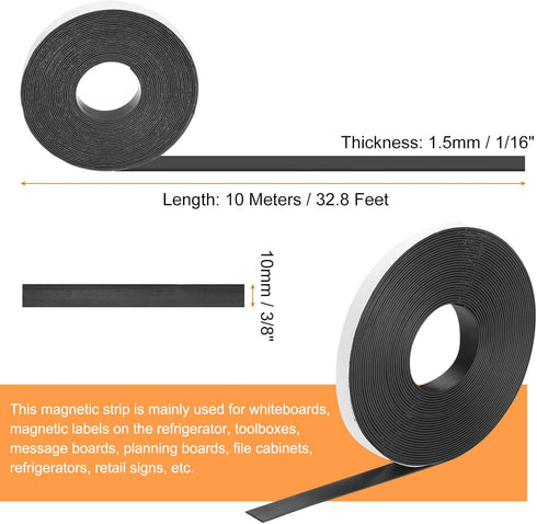 MECCANIXITY Magnetic Strip 32.8 Feet x 3/8" Width x 1/16" Thick Magnetic Tape Labels Stickers Self Adhesive for Whiteboards Refrigerator and DIY Crafts