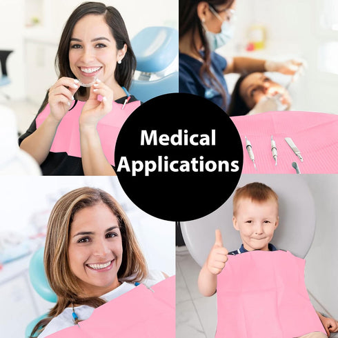 3-Ply 125 Pack 13" 18" Waterproof x Pink Dental Bibs Disposable, Soft Dentist Bibs Napkin, Ideal for Medical Patients