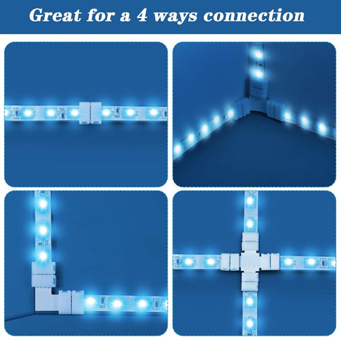 Mudder 95 Pieces 4 Pin LED Light Strip Connectors Set, Including Screw Clips, Cuttable T, L, and X Shape PCB Board
