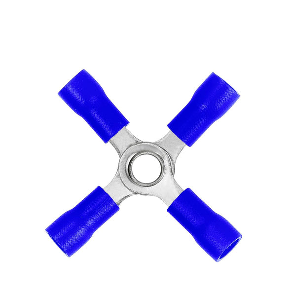 Conext Link 10 Wire Crimp 4 Way X Ring Butt Connector Terminal, Vinyl Blue 16-14 AWG Gauge