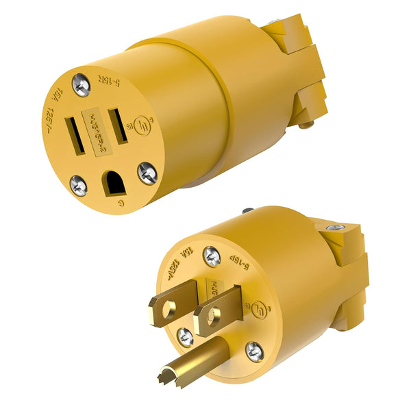 ENERLITES Electrical Replacement Plug & Connector Set - 15 Amp 125 Volt Extension Cord Ends, UL Listed