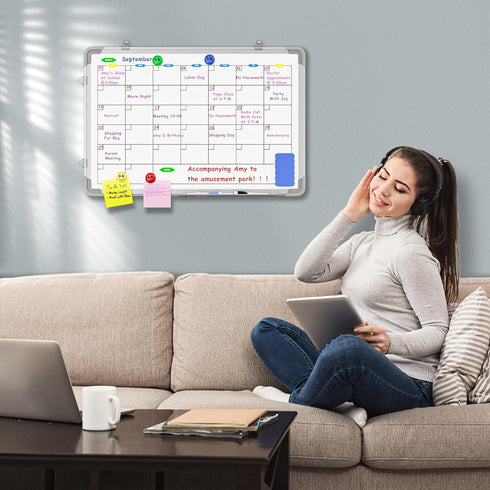 Large Dry Erase Calendar Whiteboard for Wall, Polegas 24" X 18" Magnetic Double Sided Calendar for Home School Office