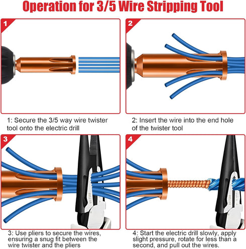 Feekoon Wire Twisting Tool, 3 Way/5 Way Stripping Tool with 1/4" Chuck, Wire Twister Connector