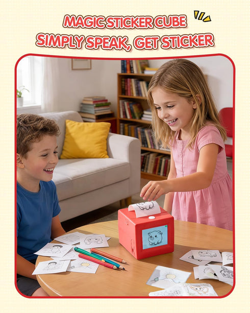 Behcp 5 Smart AI Voice Sticker Printer Cube, Magic Thermal Sticker Maker with Display, Inkless Portable Sticker Cube