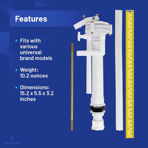 EvertechPRO PLBD94005 Anti-Siphon Ballcock Valve for Toilet, Durable Universal Fit Parts Inside Tank Kit