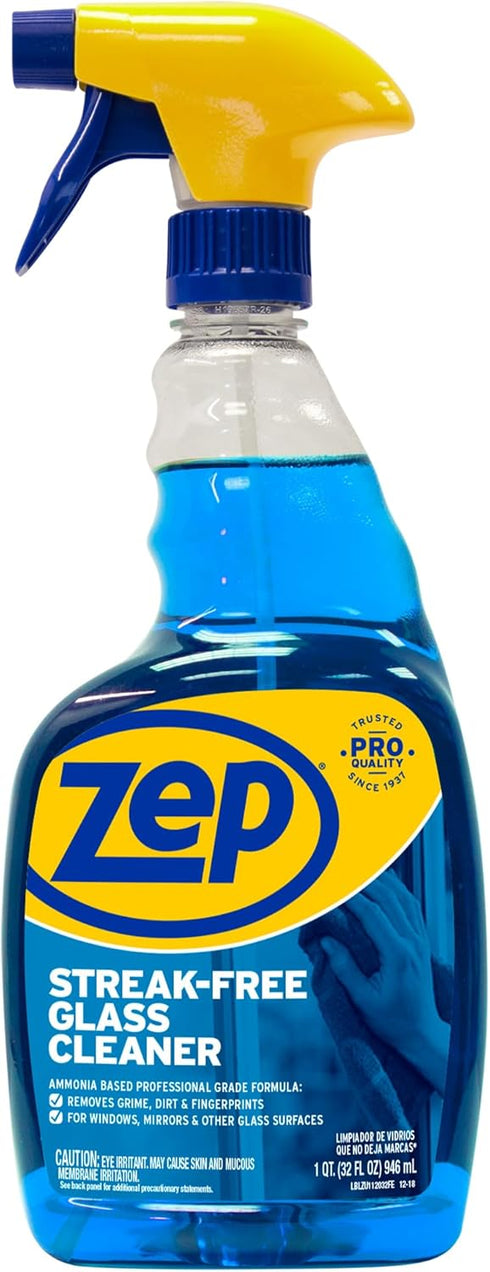 32 Oz 12) ZU112032- Zep Streak-Free Glass Cleaner - (Case of Professional Grade Formula that Cleans Dirt, Fingerprints