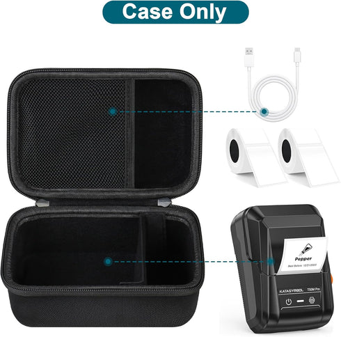 Canboc Carrying Case Compatible with SUPVAN T50M Pro Bluetooth Label Maker, Portable Mini Thermal Inkless Labeler Storage Bag fit Printer Labels, Cable, Black (Case Only)