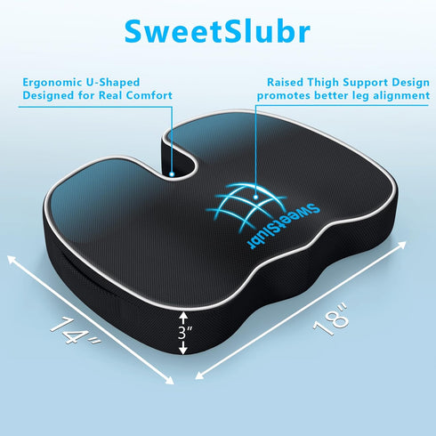 SweetSlubr Set, Tailbone Ergonomic Memory Foam Seat Cushion & Lumbar Support Pillow Orthopedic Coccyx Cushion