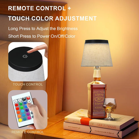 Dimmable(RGB 1pc) Wireless Bottle Lamp,Small Bedside Table Lamp,RGB LED Bottle Light with Remote White Black