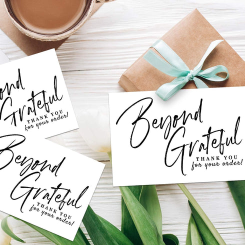 Pink Pixie Studio 50 (4" 6" Large Beyond Grateful Thank You For Your Order Card Inserts, Customer Appreciation Notes