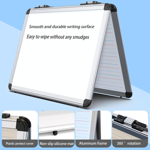 Dry Erase Board, 17x13 Inch Magnetic Whiteboard, A3 Foldable Small White Board with Lines for Office and School