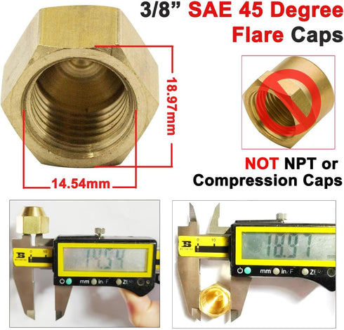 Legines 3/8" Flare Cap, Brass SAE 45 Degree Flare Tube Fitting, Pack of 2