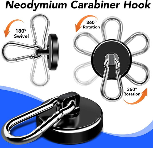 LOVIMAG Magnetic Hooks, 150LBS Strong Heavy Duty Black Swivel Hooks for Refrigerator, Kitchen, and Grill (6 Pack)