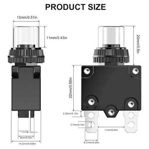 15Amp Circuit Breakers Thermal Overload Switch Protector 88 Series Manual Push Button Reset with Quick Connect