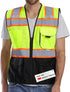 High Visibility Mesh Vest with Pockets and Zipper, ANSI Class 2, Made with 3M Reflective Tape, Yellow and Black