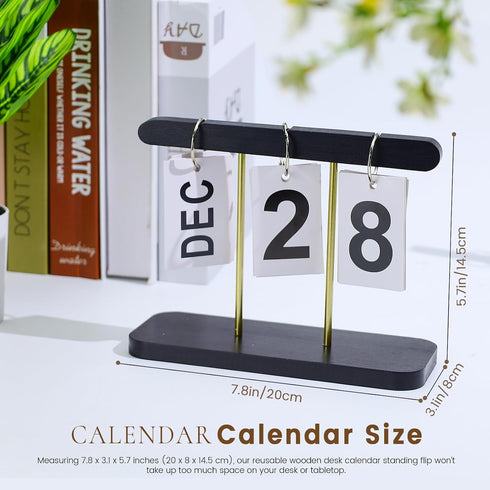 Roucerlin Countdown Wood & Metal Perpetual Flip Calendar, Reusable Wooden Desk Calendar Standing Flip, Daily Desk
